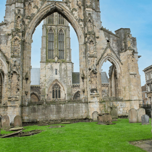 Howden Minster through the ruins side